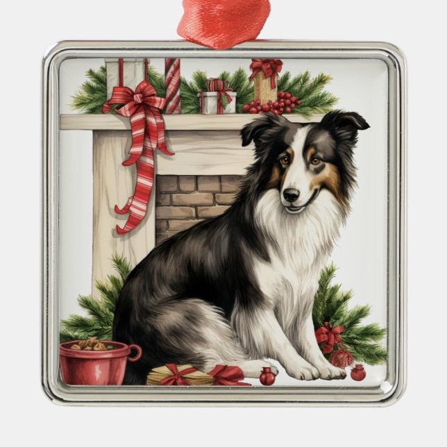 ADORNO METÁLICO NAVIDADES ADORABLES FRONTERA COLLIE DOG (Frente)