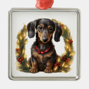 ADORNO METÁLICO NAVIDADES ADORABLES PERRO DE BLACK TAN DACHSHUND