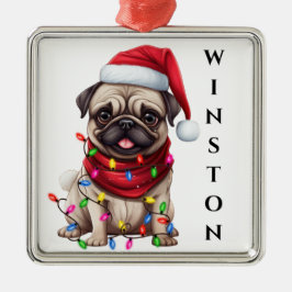 ADORNO METÁLICO NAVIDADES ADORABLES PUG PERRO CON LUCES