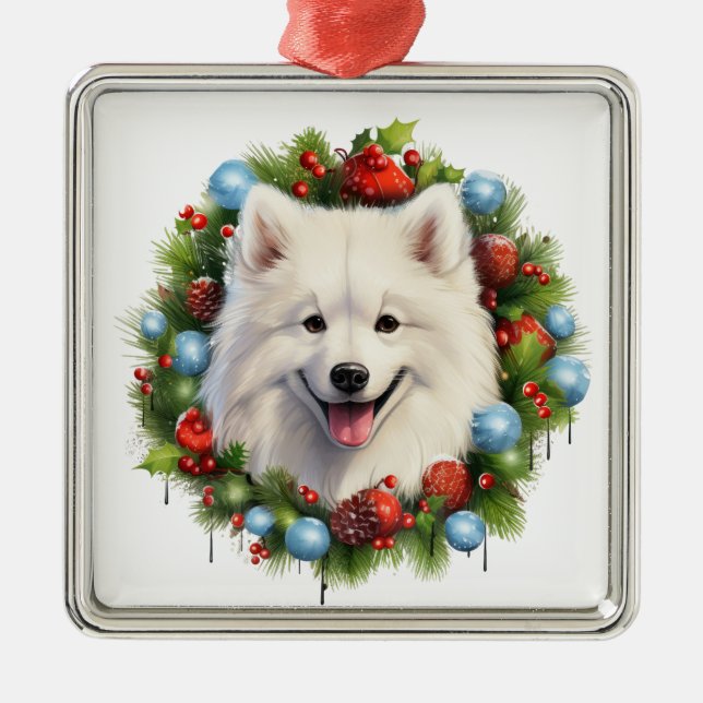 ADORNO METÁLICO NAVIDADES ADORABLES SAMOYED DOG WREATH (Frente)