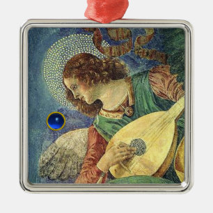 Adorno Metálico NAVIDADES ANGEL HACIENDO MÚSICA Piedra Gema Azul