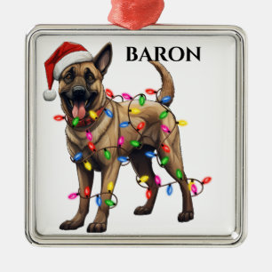 ADORNO METÁLICO NAVIDADES BELGIANOS MALINOIS LUCES DE PERRO