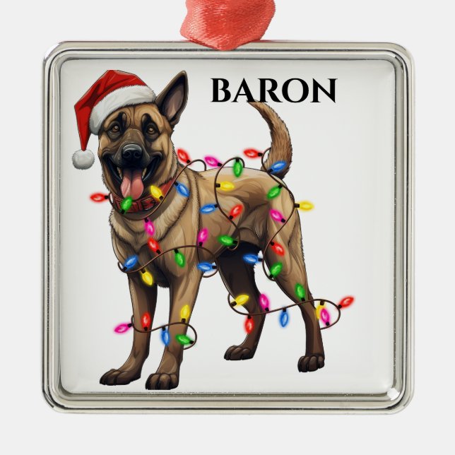 ADORNO METÁLICO NAVIDADES BELGIANOS MALINOIS LUCES DE PERRO (Frente)