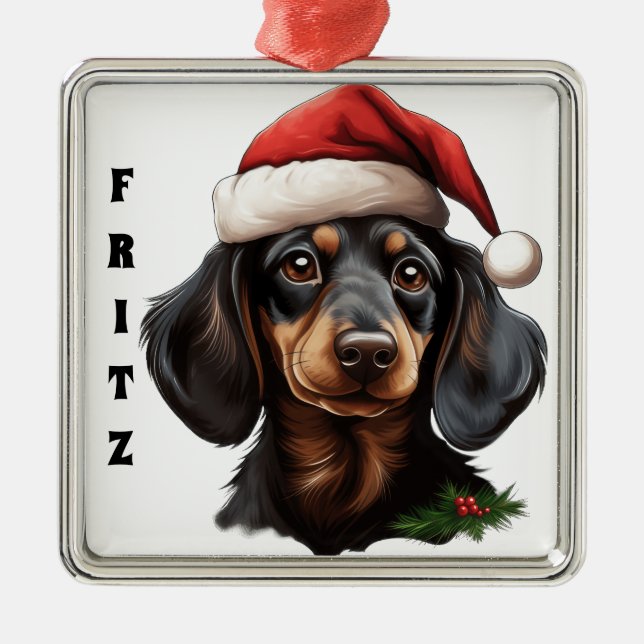 ADORNO METÁLICO NAVIDADES BLACK TAN DACHSHUND PERRO (Frente)