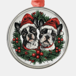 Adorno Metálico Navidades Boston Terrier Dogs Holiday Wreath
