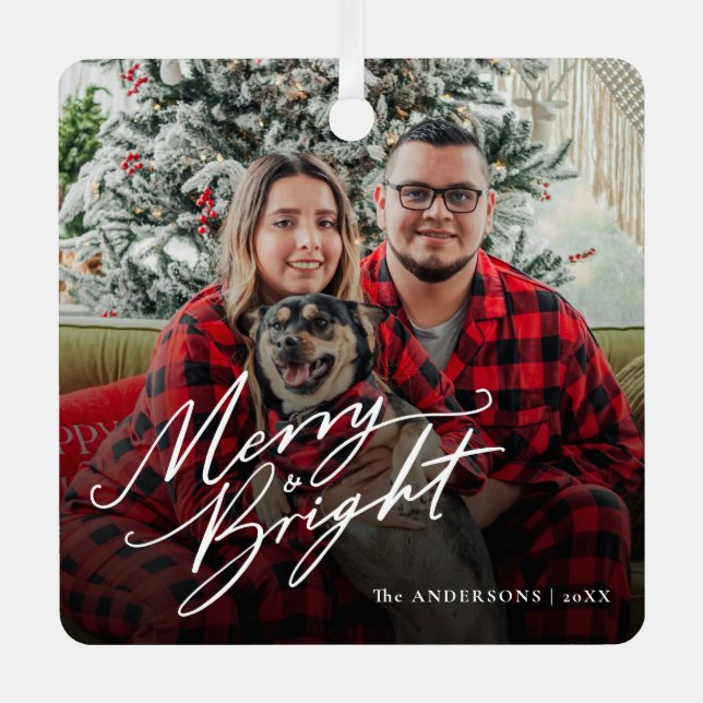 Adorno Metálico Navidades brillantes y merry en escritura moderna (Anverso)