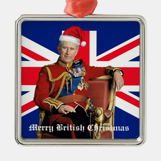 Adorno Metálico Navidades británicos Feliz Rey Carlos III (Frente)
