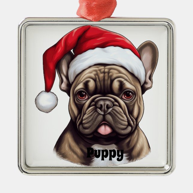 ADORNO METÁLICO NAVIDADES BULLDOG FRANCÉS CON SANTA HAT (Frente)