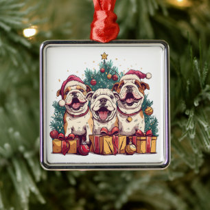 Adorno Metálico Navidades Bulldog inglés Santa Hats