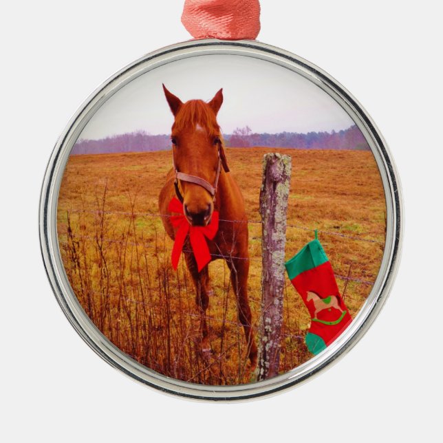 Adorno Metálico Navidades Caballo con arco y caldo (Frente)