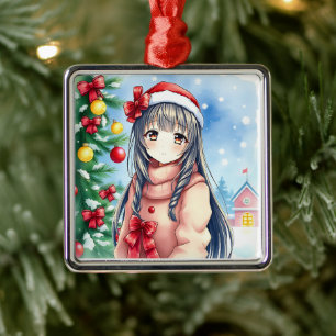 Adorno Metálico Navidades Chicas de anime festivos