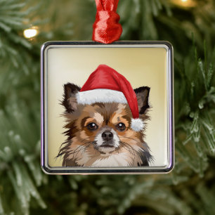 Adorno Metálico Navidades Chihuahua cachorro con sombrero Santa