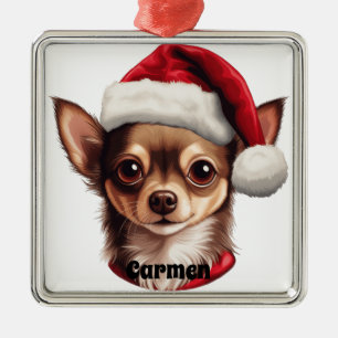 ADORNO METÁLICO NAVIDADES CHIHUAHUA PERRO CON SANTA HAT