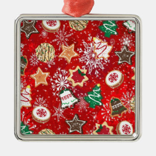 Adorno Metálico Navidades cocina y copos de nieve en rojo