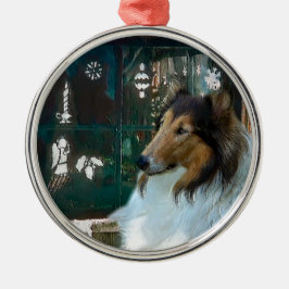 Adorno Metálico Navidades Collie en la ventana