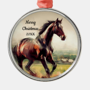 Adorno Metálico Navidades con citas corriendo caballo marrón