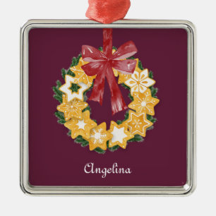 Adorno Metálico Navidades Cookie Wreath con fondo de ciruela profu