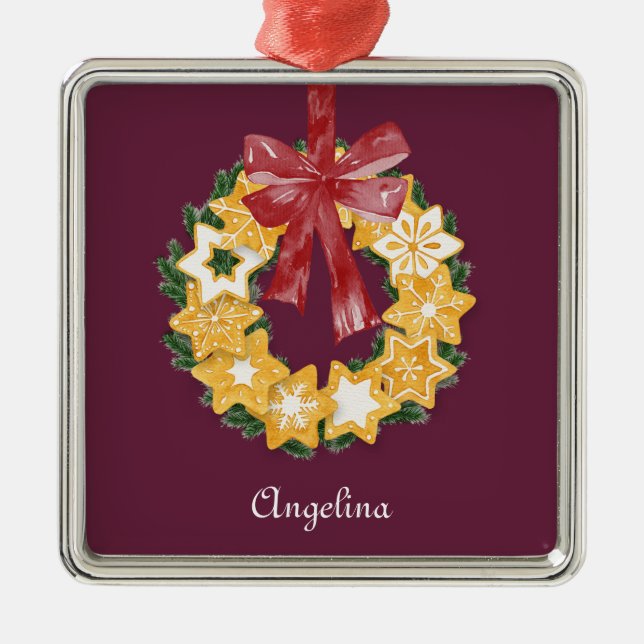 Adorno Metálico Navidades Cookie Wreath con fondo de ciruela profu (Frente)