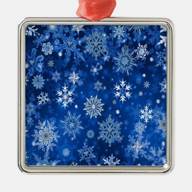Adorno Metálico Navidades Copos de nieve azules y plateados (Frente)