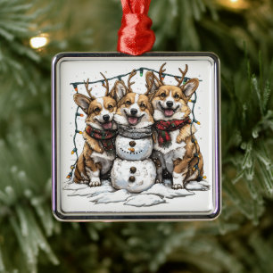 Adorno Metálico Navidades Corgi Dogs Snowman