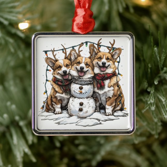 Adorno Metálico Navidades Corgi Dogs Snowman (Árbol)