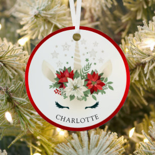 Adorno Metálico Navidades cortos con flores unicornio en vacacione