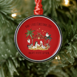 Adorno Metálico Navidades cristianos acuarela natividad roja