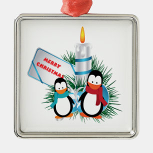 Adorno Metálico Navidades Cute Pingüinos Y personalizado De Velas