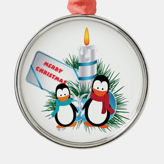 Adorno Metálico Navidades Cute Pingüinos Y personalizado De Velas (Frente)