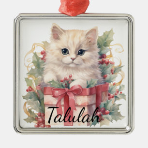 ADORNO METÁLICO NAVIDADES CUTE WATERCOLOR VACACIONES TABBY CAT