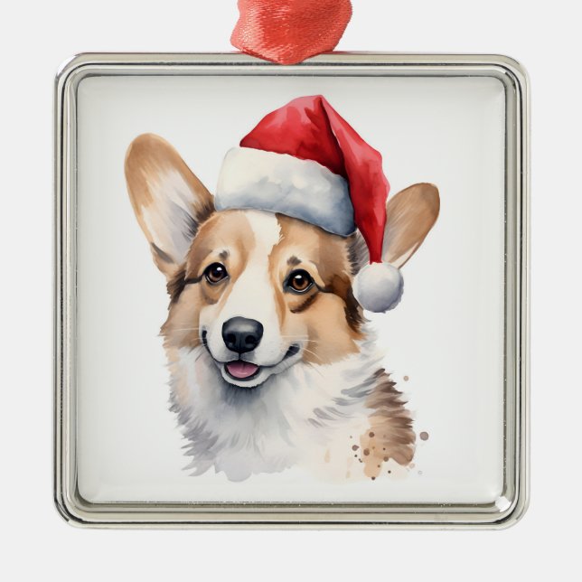 Adorno Metálico Navidades de acuarela Corgi Ornament (Frente)