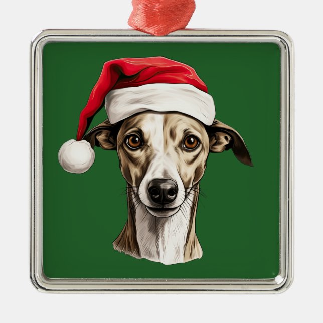 Adorno Metálico Navidades de acuarela Whippet (Frente)