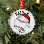 Adorno Metálico Navidades de Béisbol de Santa Hat<br><div class="desc">* Béisbol con sombrero de Santa. * Los ornamentos tienen varias opciones de estilo y forma disponibles. * Los adornos cerámicos son de doble cara (frontal y posterior personalizar). * Elija el estilo de fuente, el color y el tamaño del texto para agregarlo. * Añadir color de fondo al color...</div>