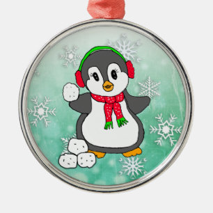 Adorno Metálico Navidades de bolas de nieve de pingüino