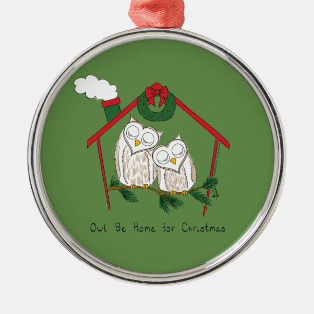 Adorno Metálico Navidades de búho se burlan de los niños (Frente)