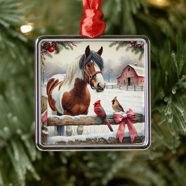 Adorno Metálico Navidades de caballos y cardenales de Pinto (Árbol)