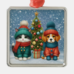 Adorno Metálico Navidades de cachorro y gatito