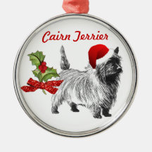 Navidades de Cairn Terrier w/Santa Cap Holly