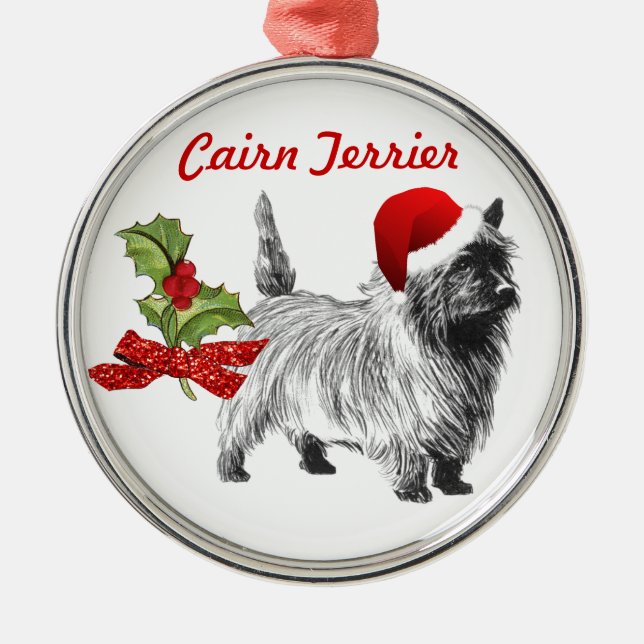 Adorno Metálico Navidades de Cairn Terrier w/Santa Cap Holly (Frente)