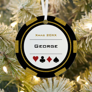Adorno Metálico Navidades de Chip Black And Gold Las Vegas Poker