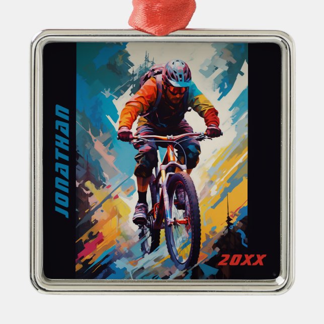 Adorno Metálico Navidades de ciclismo de montaña personalizados (Frente)