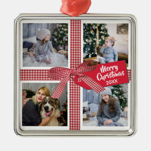 Adorno Metálico Navidades de Collage de fotos de Cinta y Bow 4