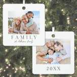 Adorno Metálico Navidades de doble cara de fotografía familiar sim<br><div class="desc">Este sencillo y elegante adorno cuadrado de Navidad inspirado en el boho es una hermosa manera de celebrar a la familia durante las vacaciones. El diseño cuenta con espacio para una foto en la parte delantera y una en la parte trasera, lo que hace que sea un bizcocho para mostrar...</div>