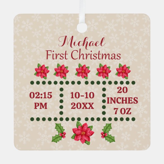 Adorno Metálico Navidades de estadísticas de recién nacido, anunci (Anverso)