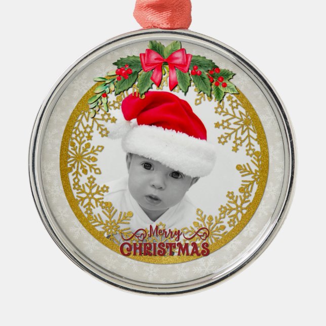 Adorno Metálico Navidades de estadísticas de recién nacido, anunci (Frente)