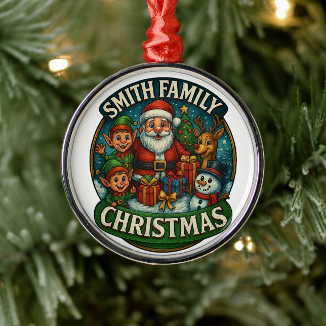Adorno Metálico Navidades de familia festiva editable (Árbol)