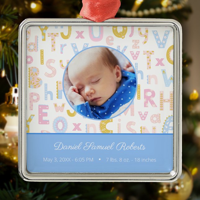 Adorno Metálico Navidades de foto de niños nacidos en Blue ABC (Subido por el creador)