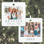 Adorno Metálico Navidades de fotografía de doble lado al mejor ami<br><div class="desc">Este sencillo y elegante adorno cuadrado de Navidad inspirado en el boho es una hermosa manera de celebrar la amistad durante las vacaciones. El diseño cuenta con espacio para una foto en la parte delantera y otra en la parte trasera, lo que hace que sea un bizcocho para mostrar tus...</div>