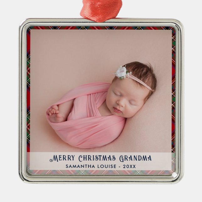 Adorno Metálico Navidades de fotografía de la abuela Tartan Person (Frente)