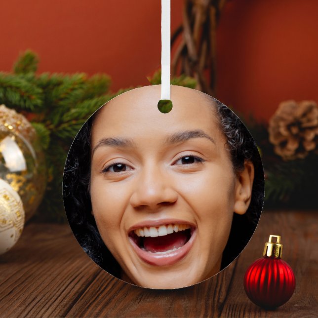 Adorno Metálico Navidades de fotos de divertida cara completa de c (Fun Full Face Close Up Selfie Photo Christmas Metal Ornament)